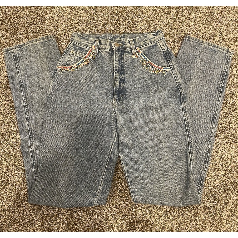 Vintage Roper High Waisted Jean Size 5 Tall Colorful Beads Trim Western Cowgirl